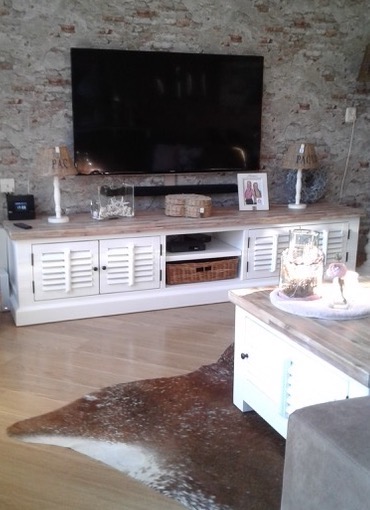 Beweren Dwaal Vriend Landelijk TV-meubel, wit, shutters 220 cm - Ans Woonshop