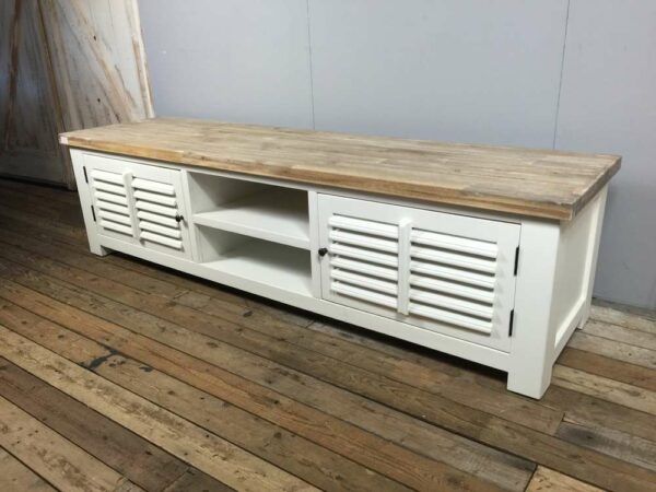 vooroordeel mesh Midden Landelijk TV-meubel, wit, met shutters 190 cm - Ans Woonshop